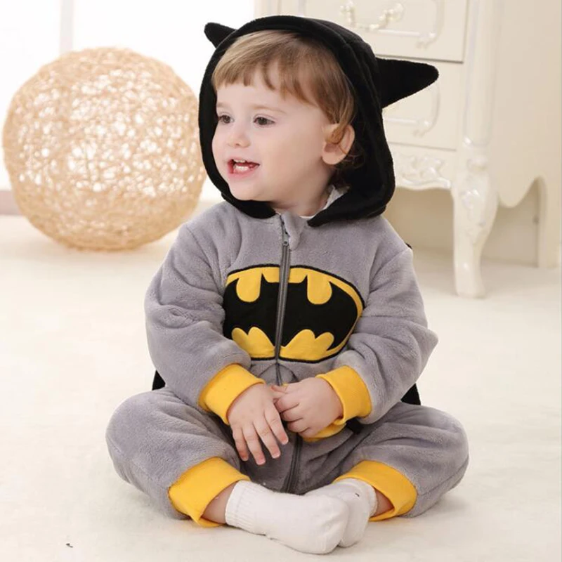 JYBIENBB Hot Sale Winter Babe Anime Grey Hero Pajamas Baby Girl Cotton Clothes Flannel Rompers Hooded Cartoon Infant Onesie Kid