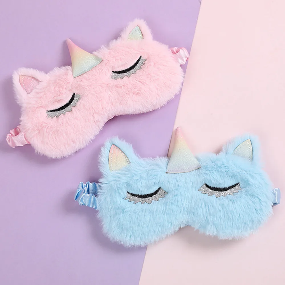 1 pz Unicorn Eye Mask Cute Rabbit fur Cartoon Sleeping Mask peluche Blindfold Eye Shade Cover Eyeshade For Travel Home Party Gifts