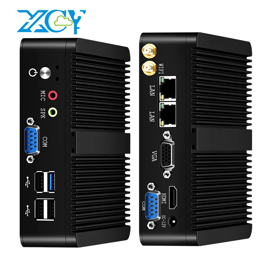 Bezwentylatorowy minikomputer XCY Intel Celeron J1900 Quad-Cores 2.0GHz 2x RS232 2x LAN Windows 10 Linux Embedded IoT Industrial Computer
