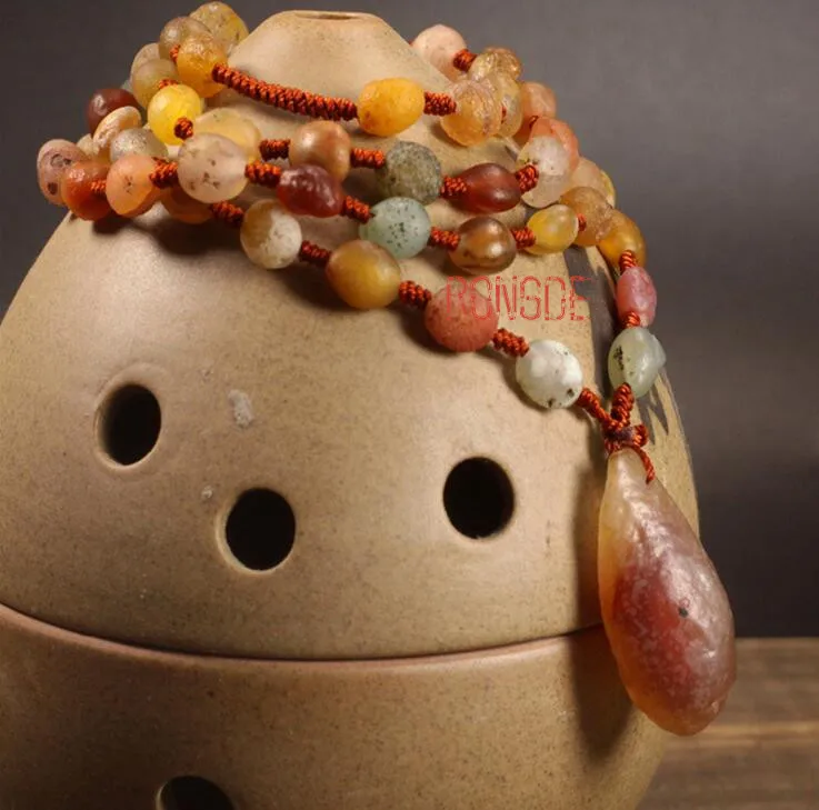 Wholesale Natural desert gobi stone agate stone necklace raisin color ethnic wind round bead sweater chain