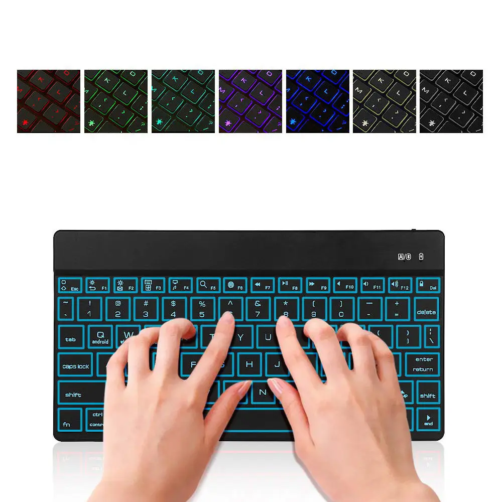 For Samsung Galaxy Tab A 10.1 2019 T510 T515 Premium Portable Slim 7 Colors LED Backlit Aluminum Wireless Bluetooth Keyboard