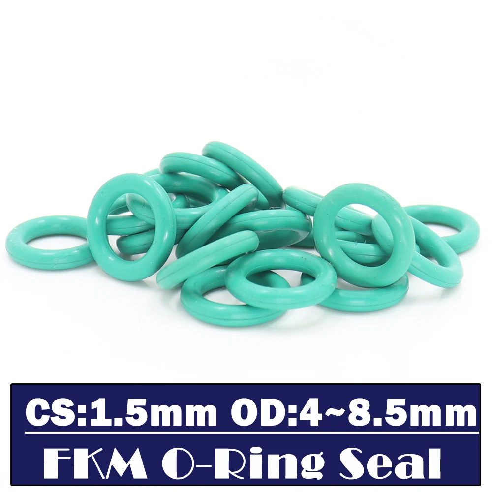 

CS1.5mm FKM Rubber O RING OD 4/4.5/5/5.5/6/6.5/7/7.5/8/8.5*1.5 mm 100PCS O-Ring Fluorine Gasket Oil seal Green ORing