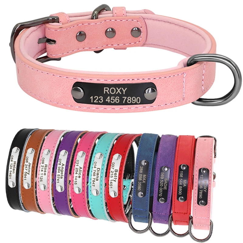 PU Leather Custom Dog Collar Personalized Puppy Collar Free Engraved Pet Collars for Small Medium Large Dogs Pitbull Chihuahua