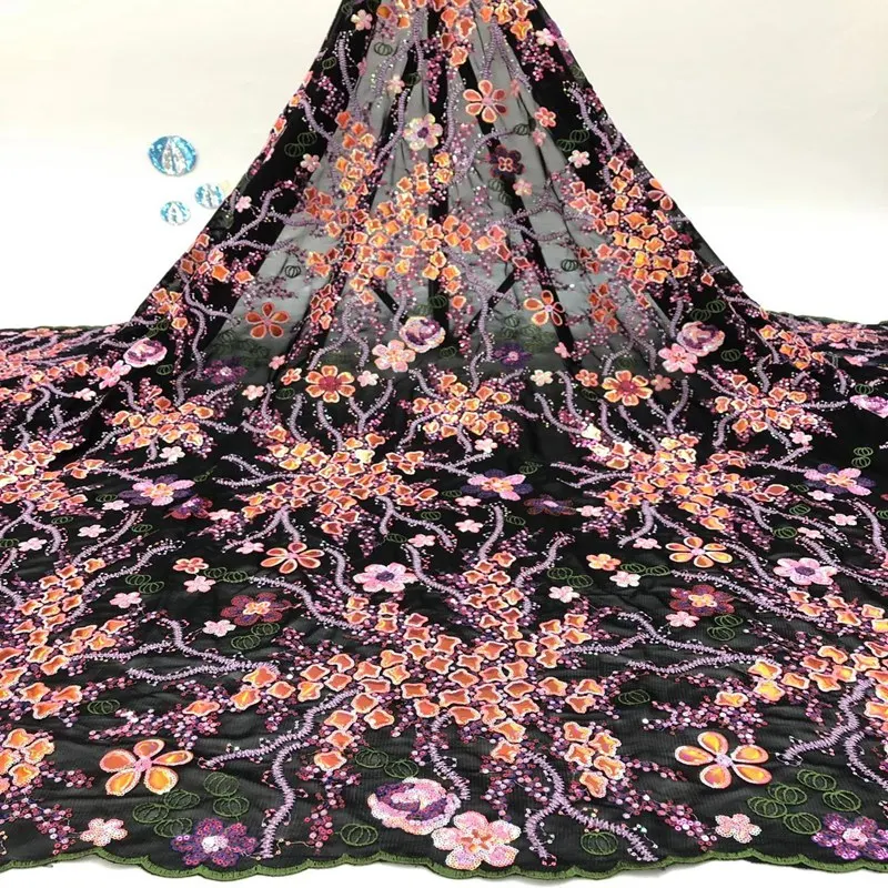 

Newest African Mesh Lace Fabric With Sequins Embroidery French tulle Lace Fabric High Quality For Wedding TS9705