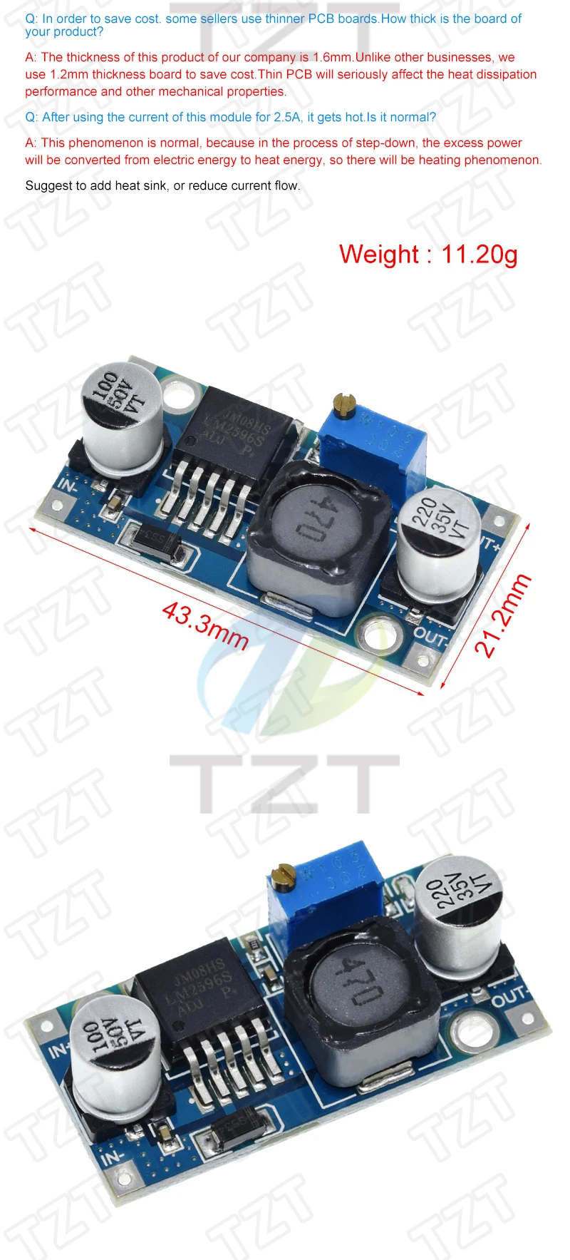 LM2596s DC-DC Step-Down-Stromversorgungsmodul 3A einstellbares Step-Down-Modul LM2596 Spannungsregler 24V 12V 5V 3V – Detail 8