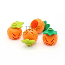 Moc Building Blocks Plant Farm Food Figure Headgear Head Cover Pumpkin Lantern with Stem Pattern Bricks DIY Compatible Christmas