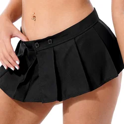 Minifalda plisada de cintura baja para mujer, falda Sexy con botón, Color sólido, traje de espectáculo de Pole Dance, club nocturno