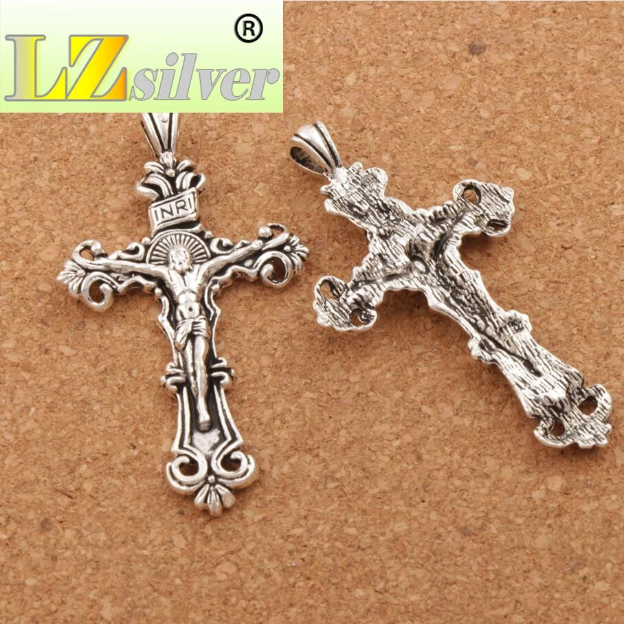 6pcs 59.5x33mm Zinc Alloy Traditional Large Crucifix Pendant Cross Charm Medallion L1656 Metal Classic Lzsilver