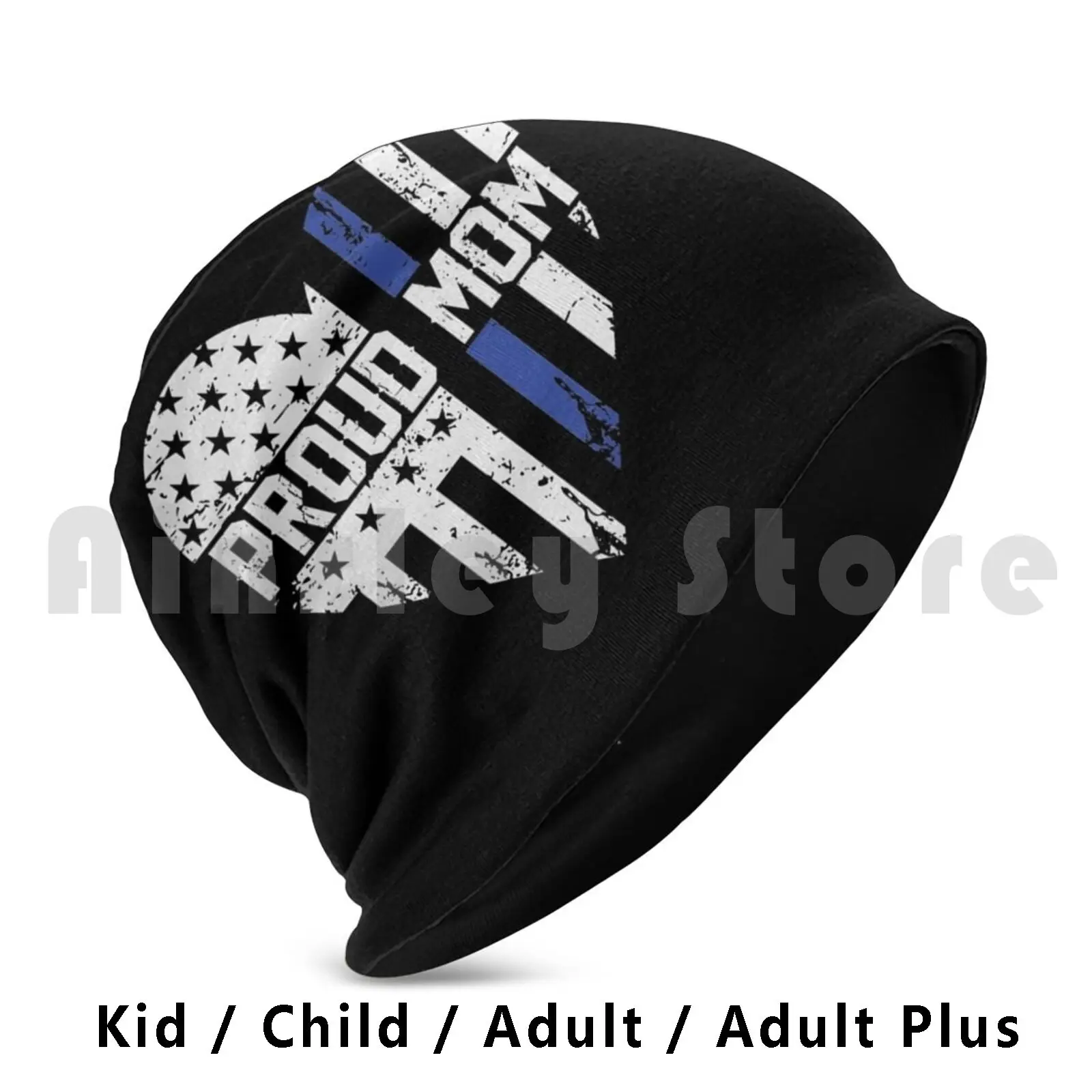 Copy Of Thin Blue Line American Flag Heart-Proud Mom Beanies Knit Hat Hip Hop Washable Face Reusable Face