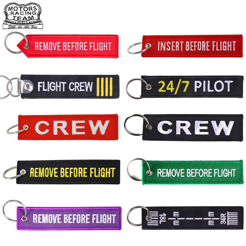 Luggage Tag Remove Before Flight Embroidery Keychains Travel Accessories Fashion Bag Tags keyring for Aviation gifts