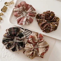 1PC Vintage Check Print Scrunchies Plaid Ponytail Holder Women Elastic Hair Bands Girls Hair Ties Rope Striped Hair Accessories