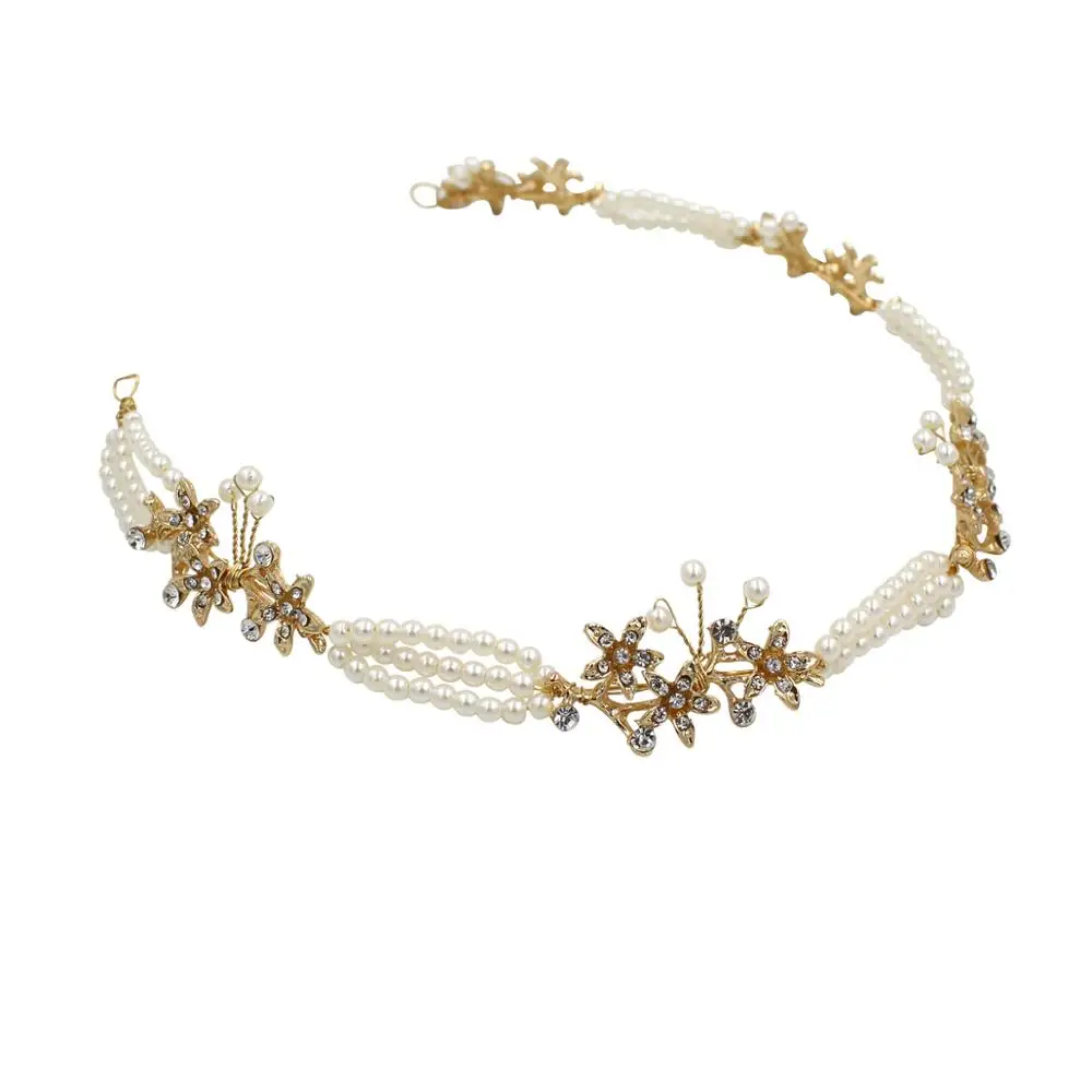 Bandeau de mariée en alliage de perles, fait à la main, accessoires de cheveux fantaisie pour filles, nouveau Design O531-1