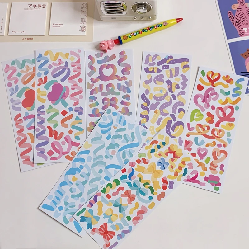 3 Sheets Color Ribbon Rainbow Sky Decorative Stickers Japanese Adhesive Sticker DIY Scrapbooking Album Journal Custom Stationery