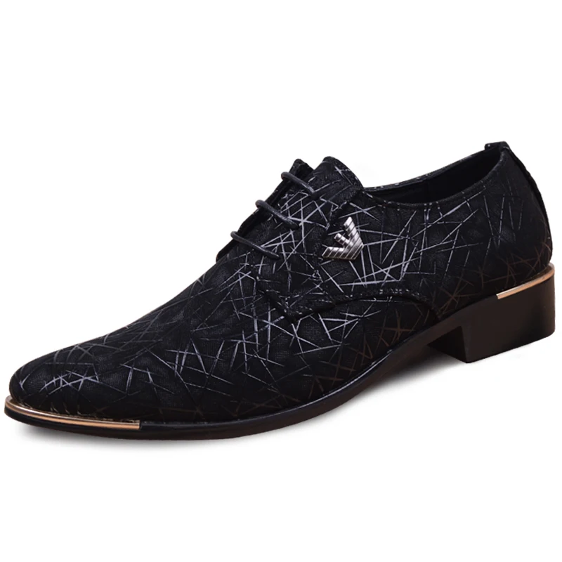 Couro de microfibra masculino apontou sapatos, negócios formais Oxford Flats, vestido de noiva