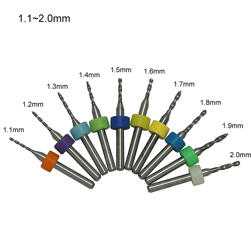 Kit de mèches de PCB de diamètres 3.175mm, outils de coupe de métal pour la gravure de circuits imprimés à la cire d\'abeille 10 pièces de 0.1mm à 2mm