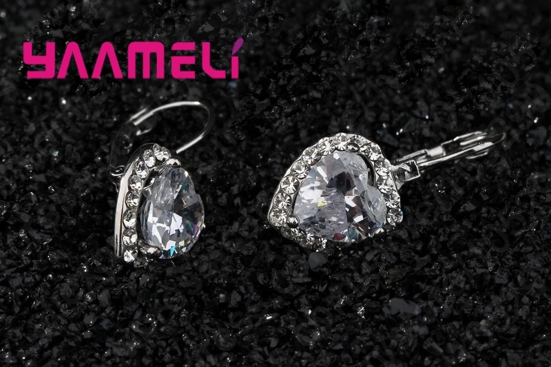 Fine 925 Sterling Silver Jewelry Set for Women Bridal Wedding Heart Austrian Crystal Necklaces Earrings Set Valentine Day