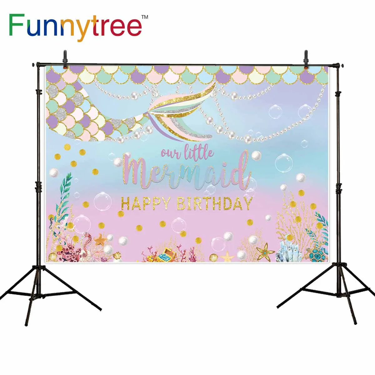 

Funnytree backdrop Cartoon birthday baby mermaid seabed pearl luxurious background for photographing studio photocall photophone