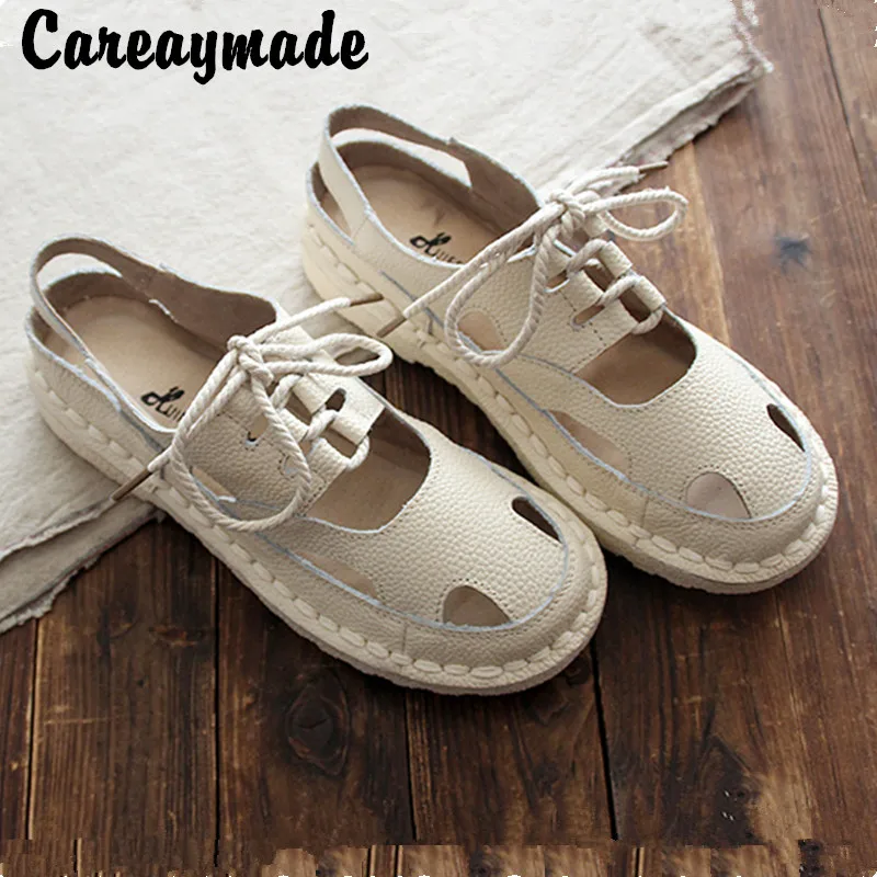 Careaymade-Real Leather summer lace forest literature antique original handmade Harajuku flat shoes, super soft women's shoe