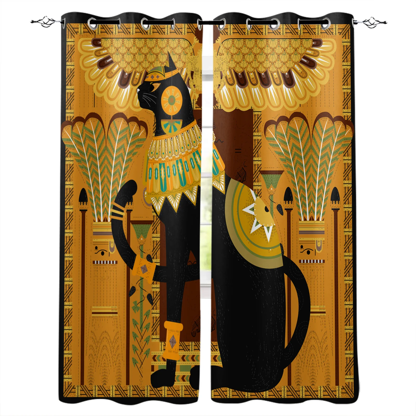 Egypt Black Cat Totem Retro Window Curtains Living Room Bedroom Kitchen Curtain For Children Drapes Window Treatment