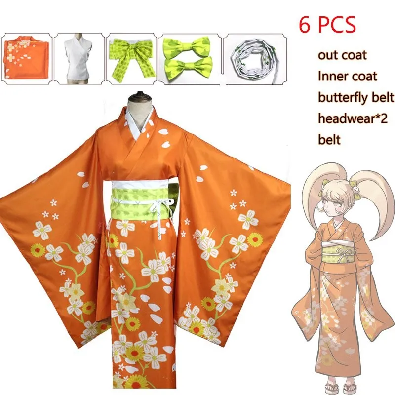 6 Pcs Halloween Carnival Dress For Women Hiyoko Saionji Costume Cosplay Danganronpa 2 addio desality Dancer Hiyoko Kimono Set