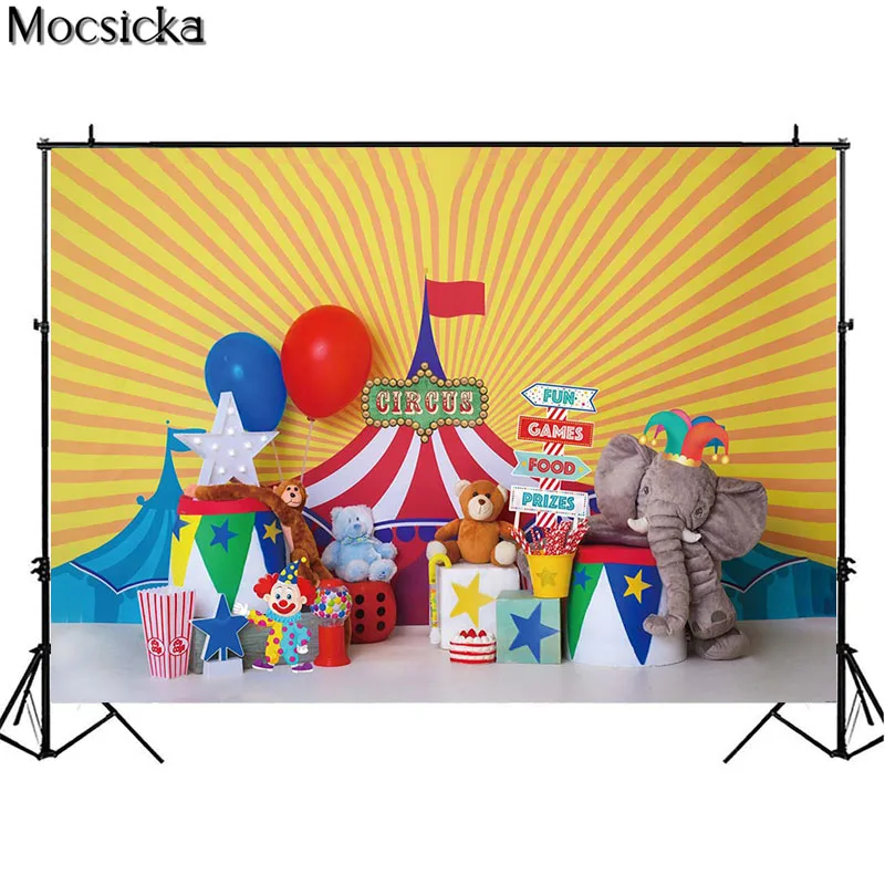 Mocsicka Birthday Party Circus Theme Clown Play Show Background Baby Child Cake Smash Photography Backdrops For Photo Studio