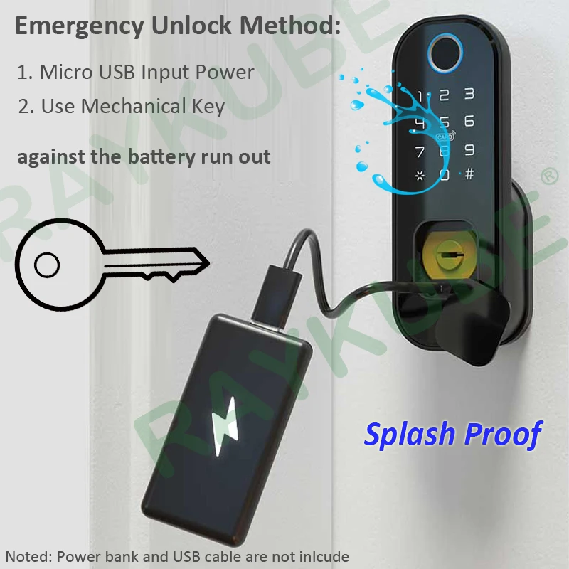 RAYKUBE Fingeprint Door Lock With Bluetooth TT Lock APP Password Smart Card 13.56mhz IC Work With Gateway Wifi Alexa T03