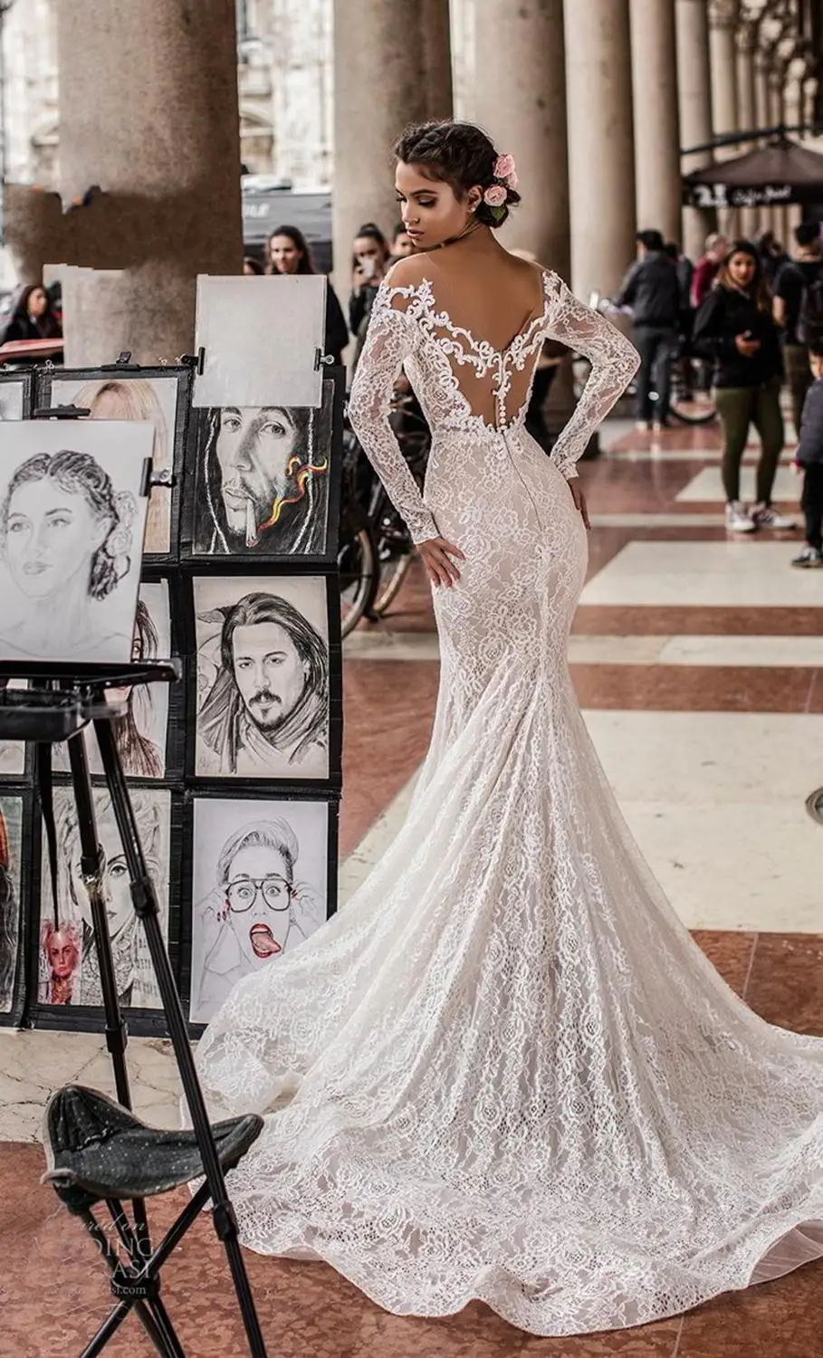 Abiti da sposa a sirena a maniche lunghe di nuova moda 2020 abiti da sposa da sposa aperti sul retro per la sposa Robe De Mariee