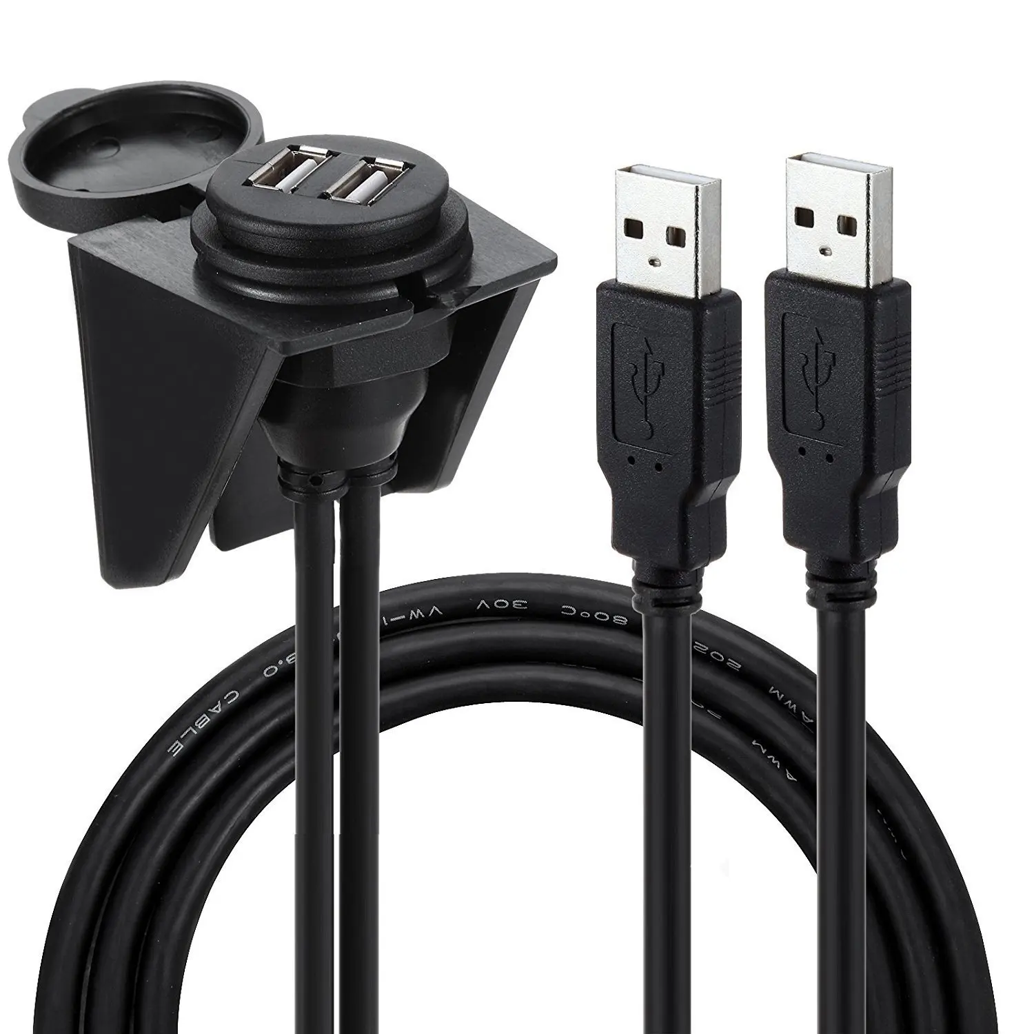 waterproof dust-proof dual usb 2.0 USB 3.0 HDMI AUX A male to A female round panel mount extension cable with bracket and cap