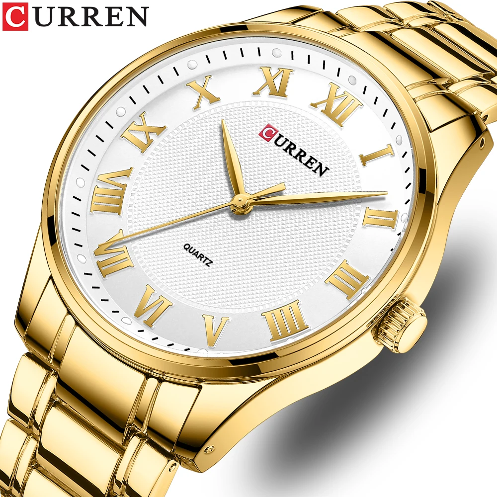 CURREN Luxury Brand Man Watches with Rome Numbers Business Quartz Wristwatch for Men with Stainless Steel Band