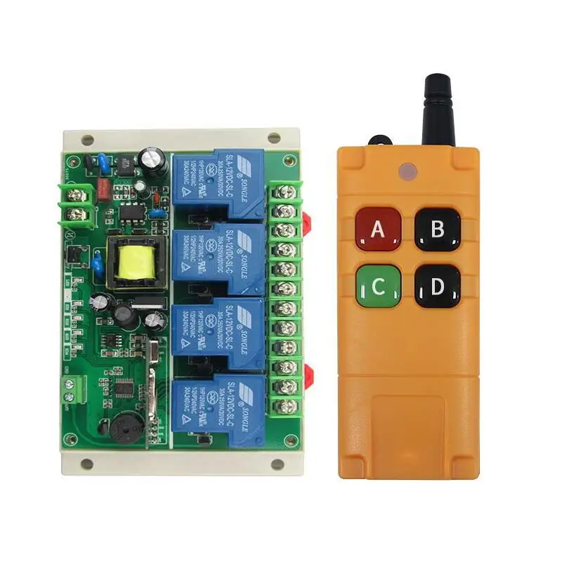 

AC 220V 4 CH RF Wireless Remote Control 30A relay receiver transmitter lighting Electric curtains/doors industrial 3000M