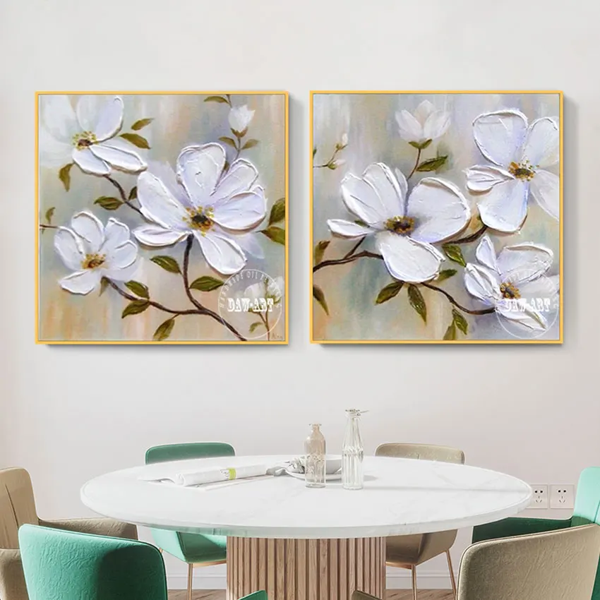 

Palette Knife Oil Paintings Unframed Acrylic Canvas Scenery Wall Mural 2PCS Abstract Beautiful Flowers Landscape Art Picture