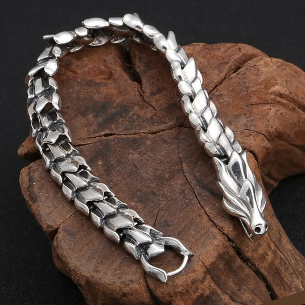 New S925 sterling silver jewelry stylish retro personality wide version domineering leading bracelet for man