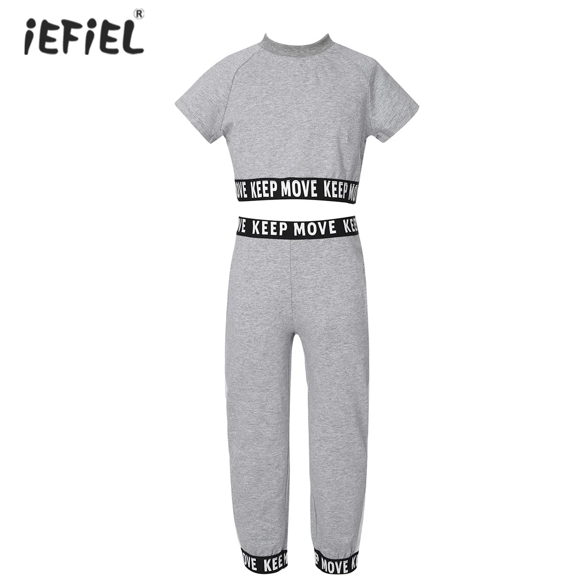 

Kids Girls Sportswear Tracksuit Sets Letters Print Short Sleeve Crop Top Long Pants 2Pcs Dance Outfits Children Clothing Suit