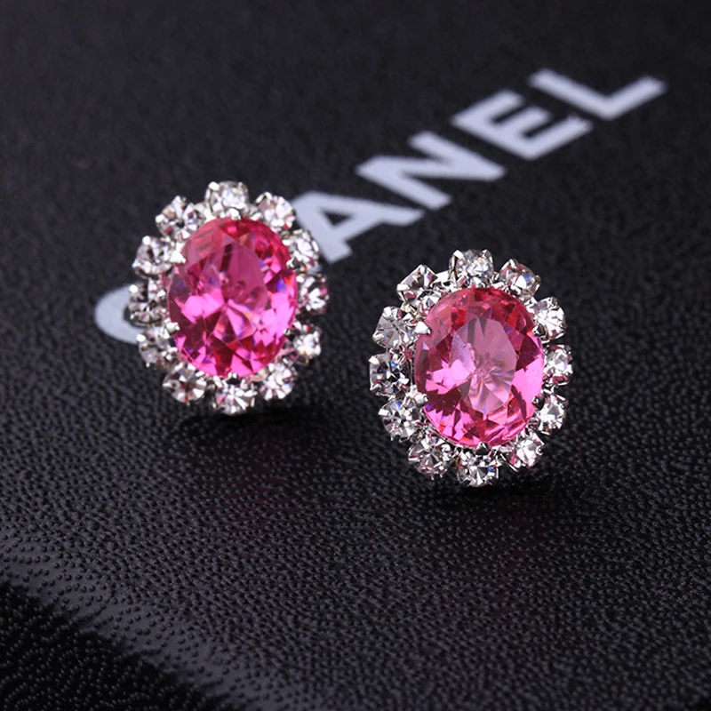 2021 New Shiny Stud Earrings Colorful Oval Zircon Crystal Earring Stud Charm Simple Korea Ear Jewelry for Women Many Colors