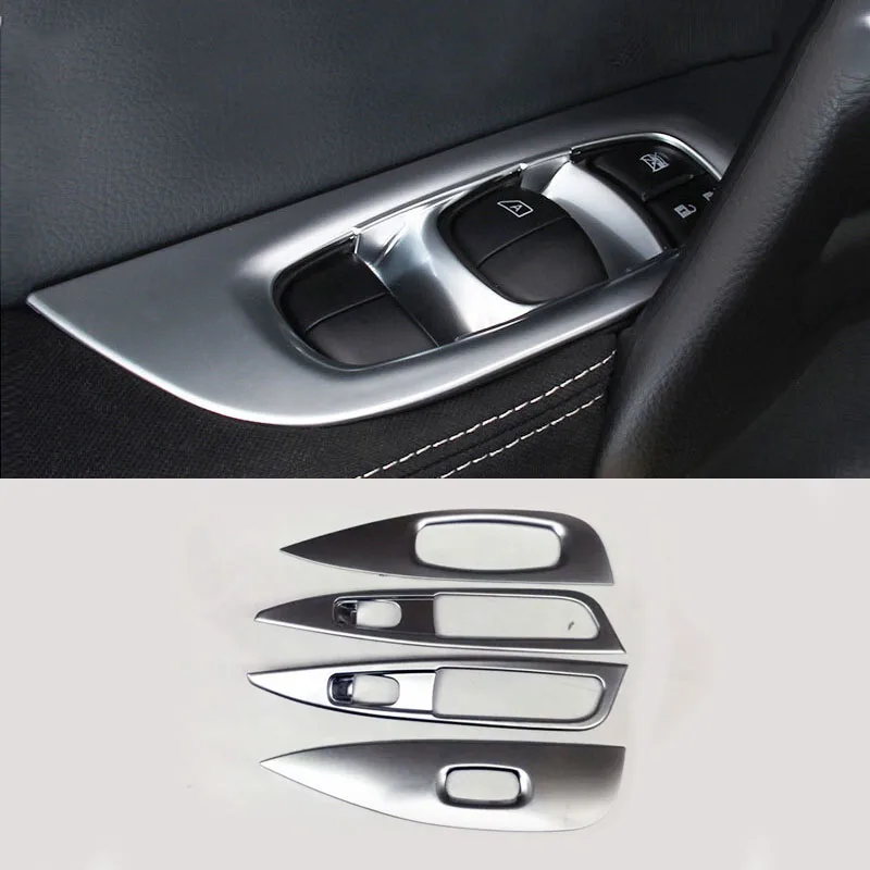 

Trim Stickers Chrome/Carbon Door Window glass Lift Control Switch Panel Cover Trim Stickers For Nissan Qashqai 2014-2019 4pcs