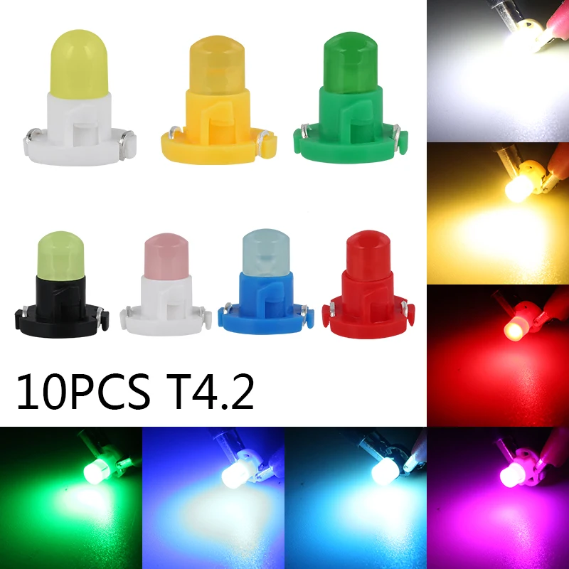 10PCS T4.2 COB Led Light Dashboard Warning Indicator Bulbs Lamp Car-Styling White Blue Red Yellow Green