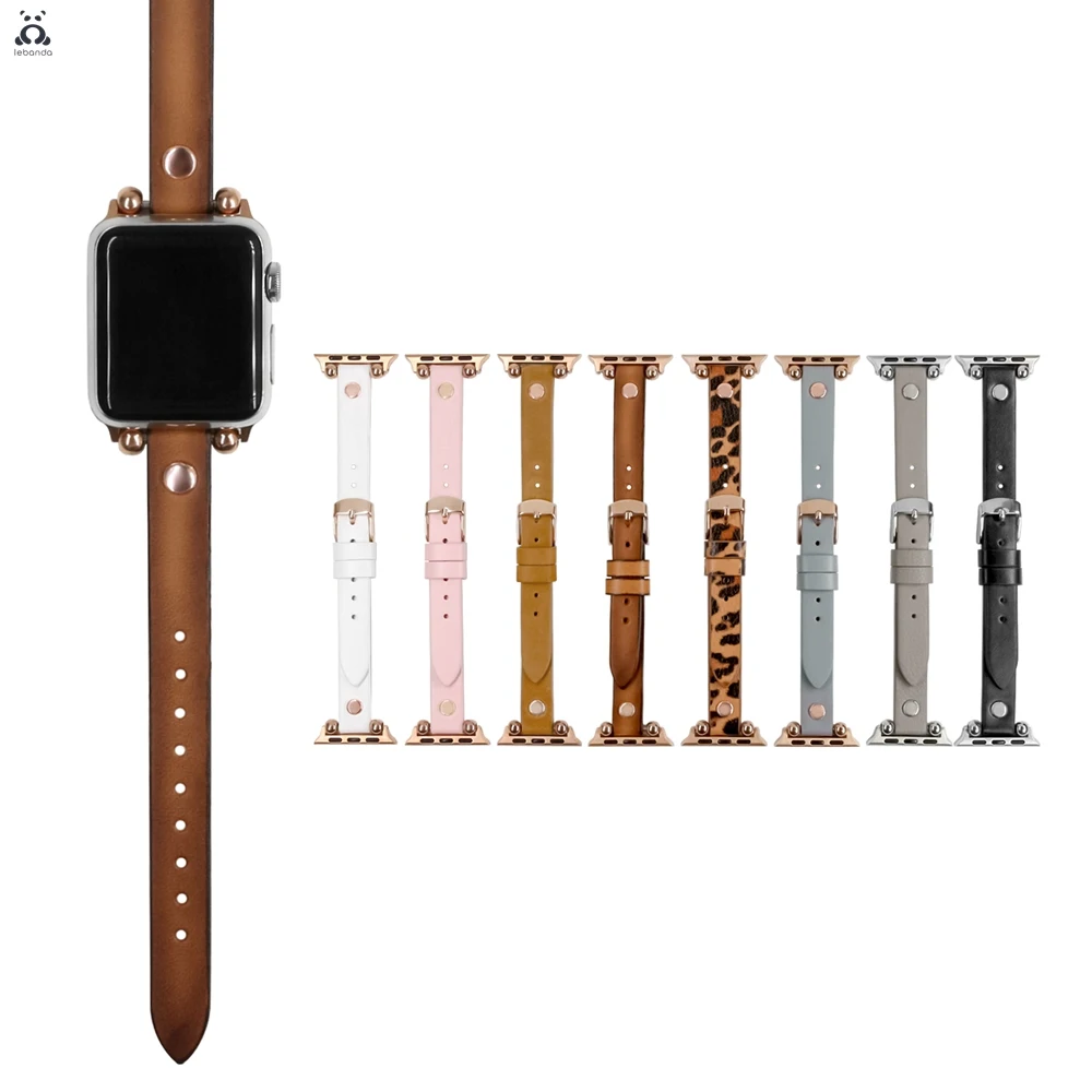 Leather strap suitable for Apple Watch series 7 6 SE 5 4 3pin buckle strap rivet modern design suitable for iWatch 40 41 45 45mm