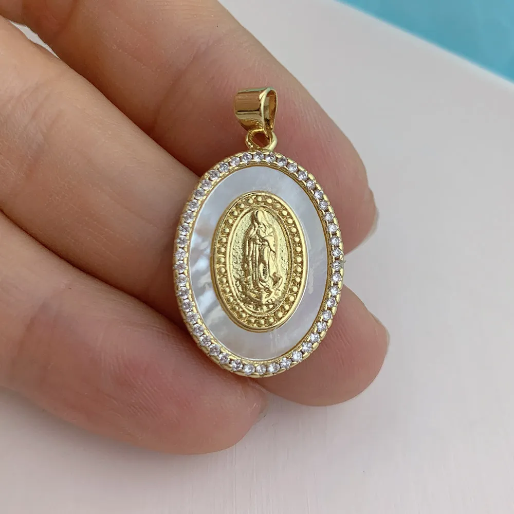 

Oval Gold Shell Zircon Virgin Mary Necklace Pendant Charms Jewelry Accessories Organizer
