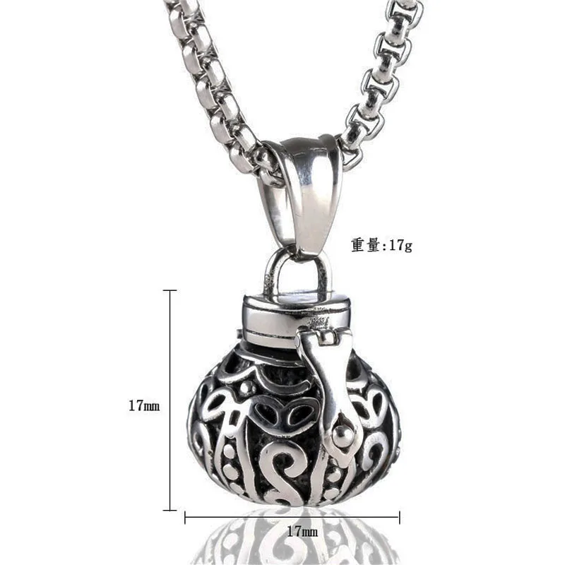 Ancient Engrave Ash Box Pendant Jewelry Pet Urn Cremation Memorial Keepsake Openable Put In Ashes Holder Capsule Chain Necklace