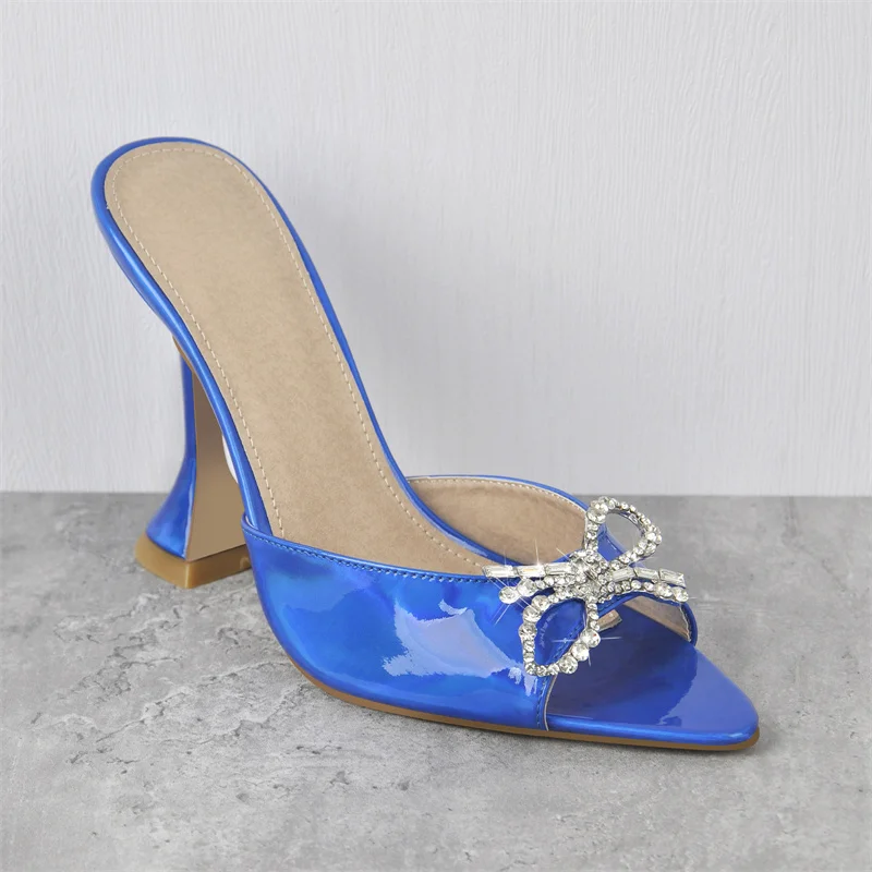 Onlymaker Summer Concise Sandals Pointed Peep Toe Crystal Butterfly-knot Transparent Strange Style Exquisite High Heels