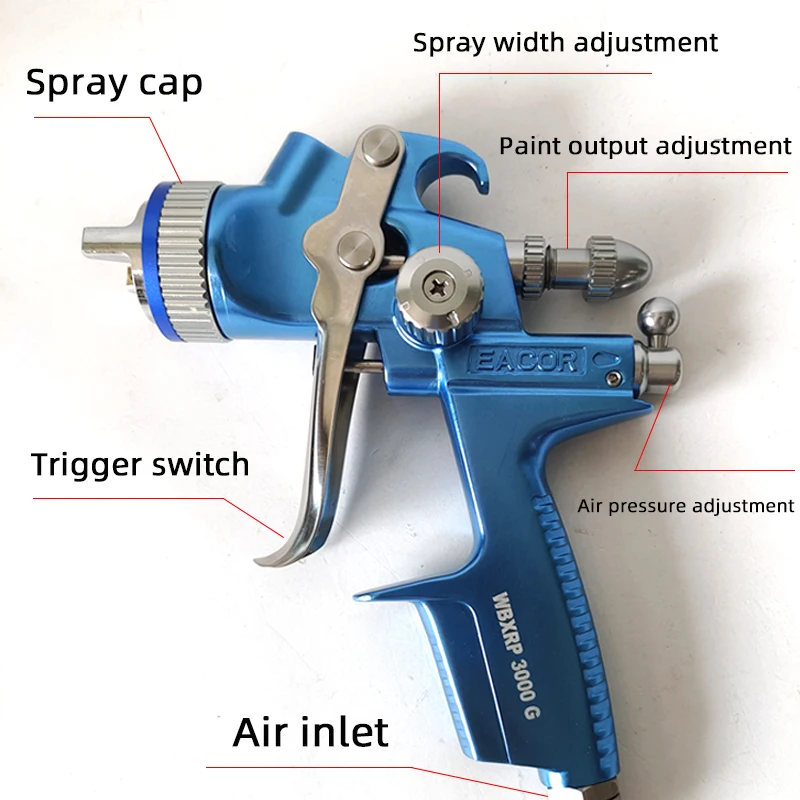 EACOR-PISTOLA DE PULVERIZACIÓN para coche, boquilla superior de 3000G, pulverización de pintura de Metal de alta atomización