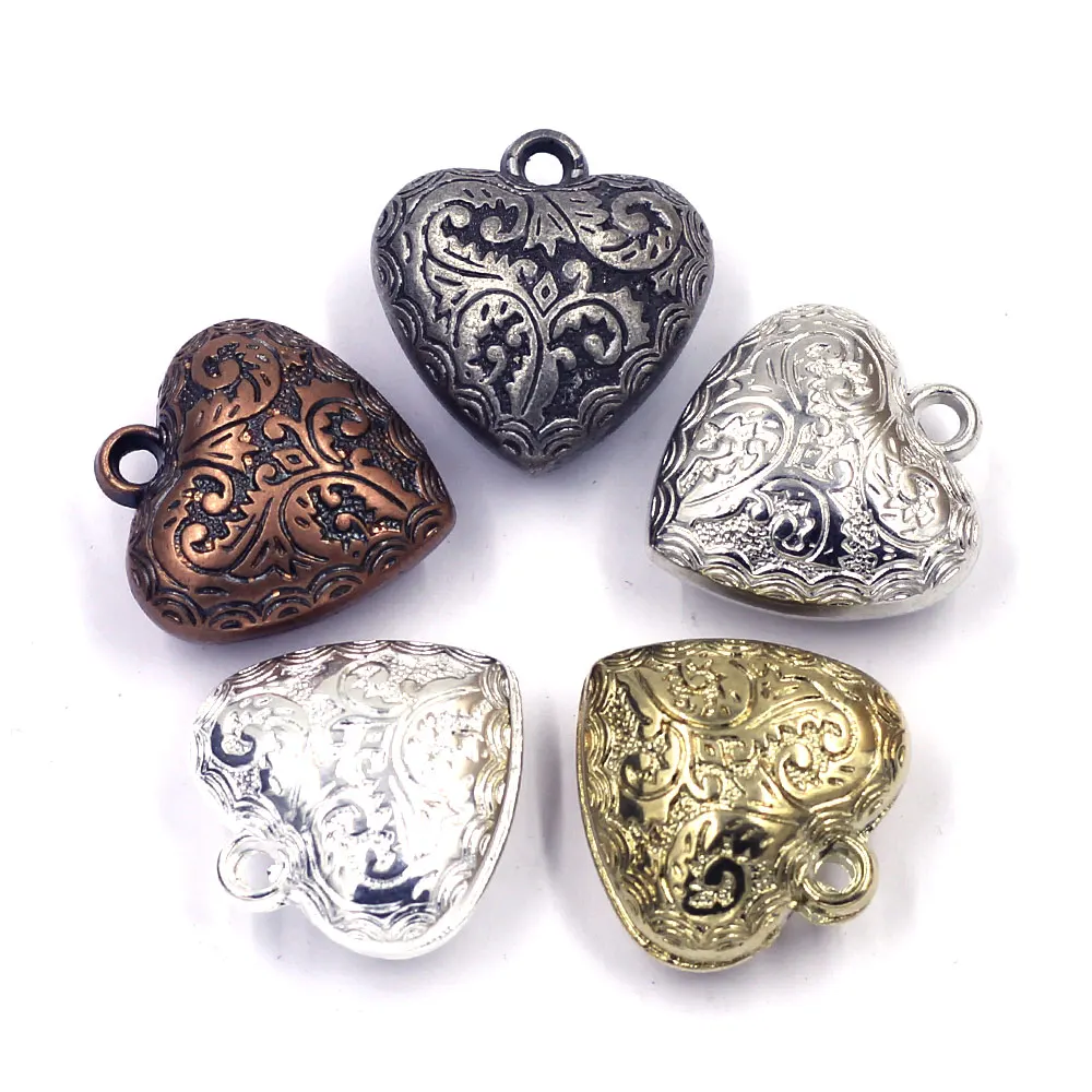 10Pcs Pendants Heart Carved Flower Acrylic Silver Gold Bronze Gunmetal Color For Charms Necklaces Jewelry DIY Finding 25x24mm