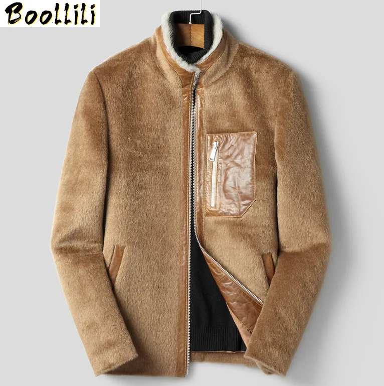 Coat Boollili Wool Men Vicugna Jacket Short Korean Overcoat Mink Fur Collar Mens Coats and Jackets Erkek Kaban