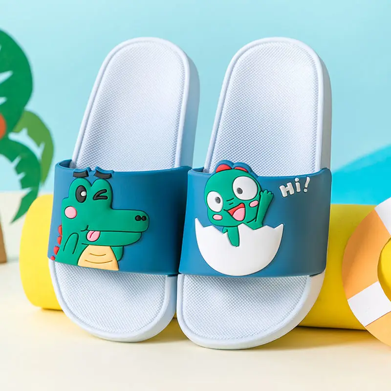 Green Crocodile Cartoon Children Slippers Summer Non-Slip Home Indoor Slippers PVC Cute Kids Shoes Light Comfort Bathroom Shoes