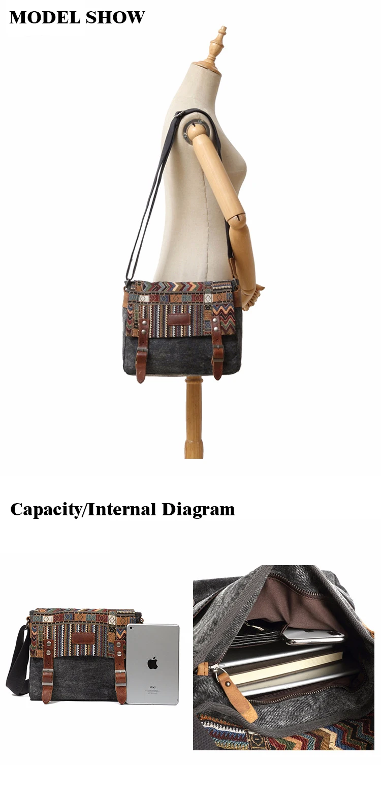 High Quality Waxed Canvas Shoulder Bag National Style Crossbody Bag Young Men Patchwork Color Flap Sling Bag