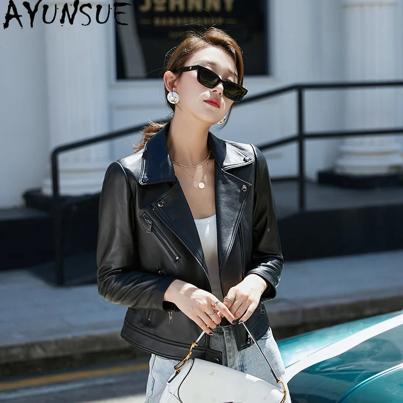 AYUNSUE Genuine Leather Jacket Women Short 100% Sheepskin Coat Female Motorcycle Biker Clothes Spring Autumn 2020 Femme Veste