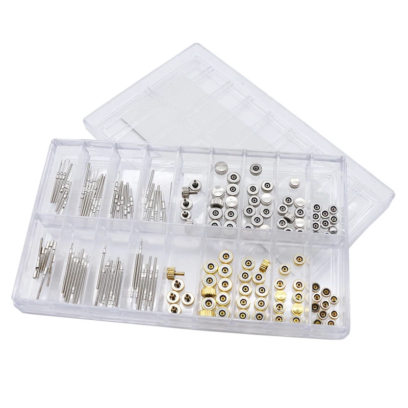 170pcs/box Watch Crown Watch Stem Parts Kit Stainless Steel Flat Cap Watch Crown 2836 8200 7009 PC21 AL35 Watch Stem Parts