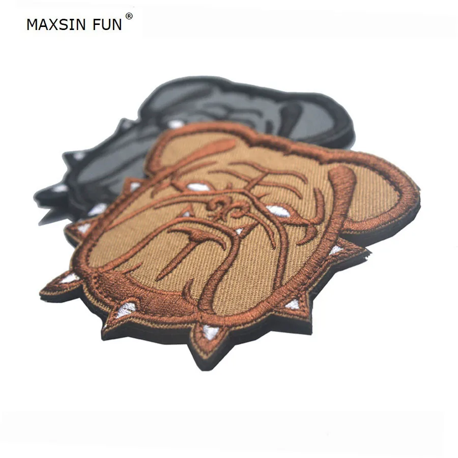 MAXSIN FUN 1 Pc High Quality Embroidery Bulldog Patch Animal Sticker Sew On Clothes Jeans Bags Applique Flag DIY Decoration