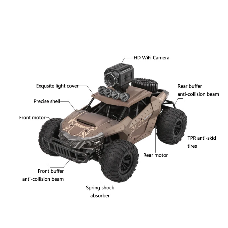 30KM/H 720P HD WiFi FPV 4WD Off-road RC Car Camera Adjustable Independent Suspension 50° Climbing Mobile Control Buggy Model Toy