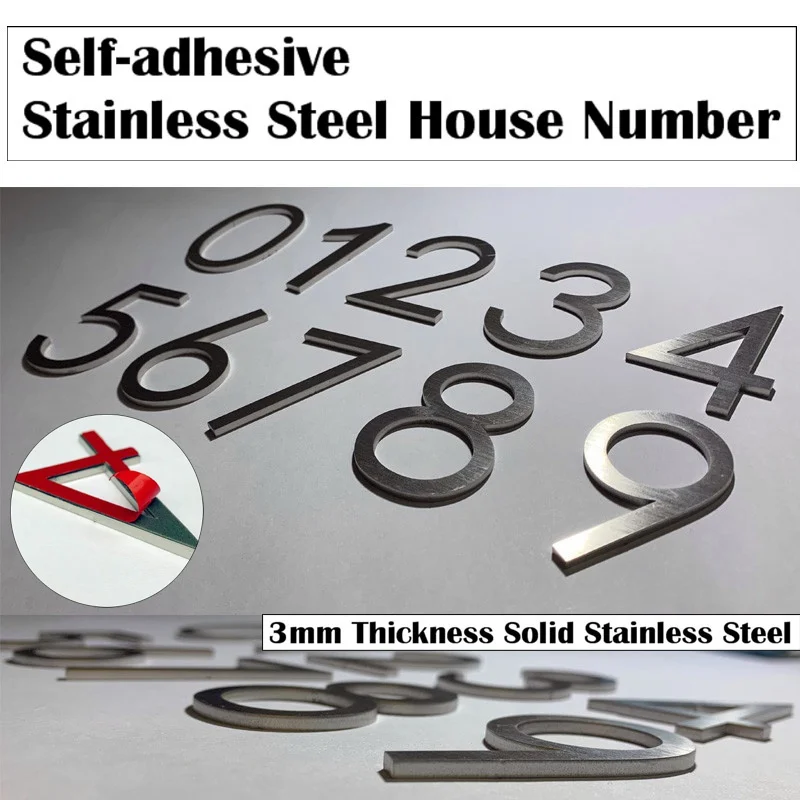 

60mm Stainless Steel Self Adhesive House Number Sticker Metal Doorplate Home Door Plaque Numbers Sign For Mailbox Street Numbers